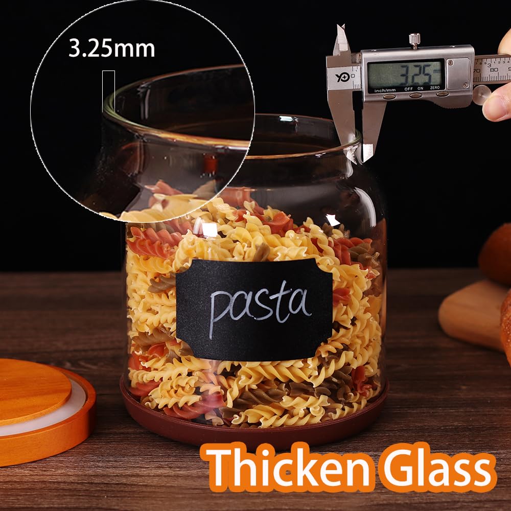 2-Pack Striped Borosilicate Glass Airtight Canisters - Big mouth Large Capacity, Acacia Wood Lid, Food Storage Jars