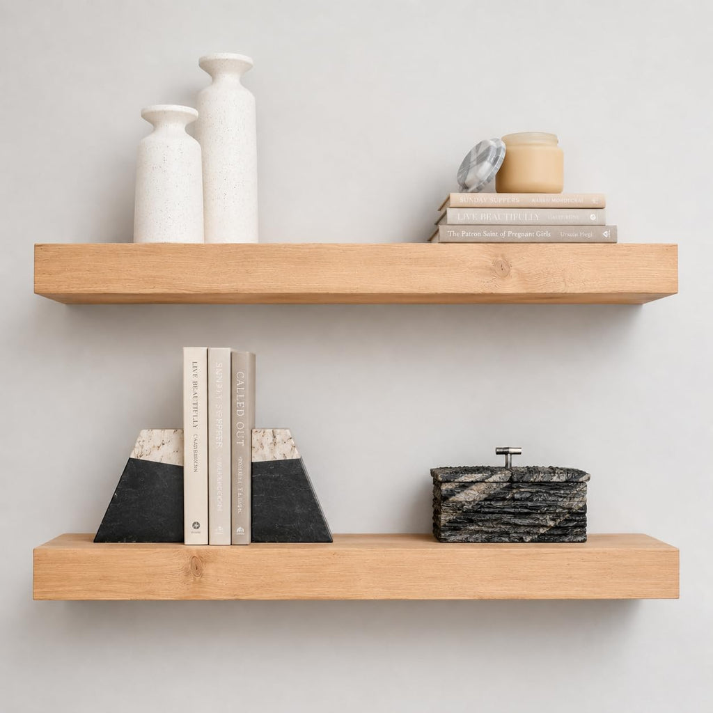 Modern Floating Shelves 3 Inches Thick for Wall, Wide Shelves, and Bathroom, Natural Pine Wood, Rustic Wooden Shelf