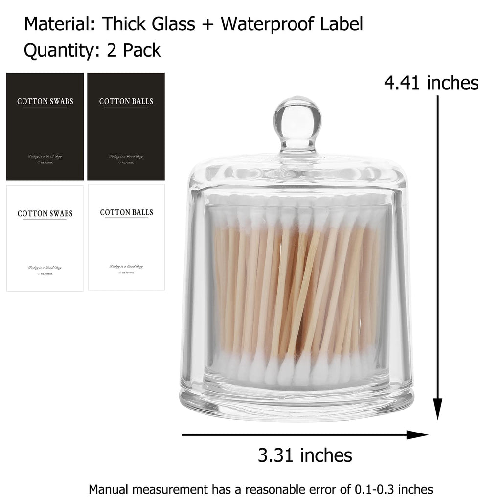 2 Pack Qtip Holder Thick Glass Apothecary Jars with Lid Accessories Vanity Organizers and Makeup Storage for Cotton