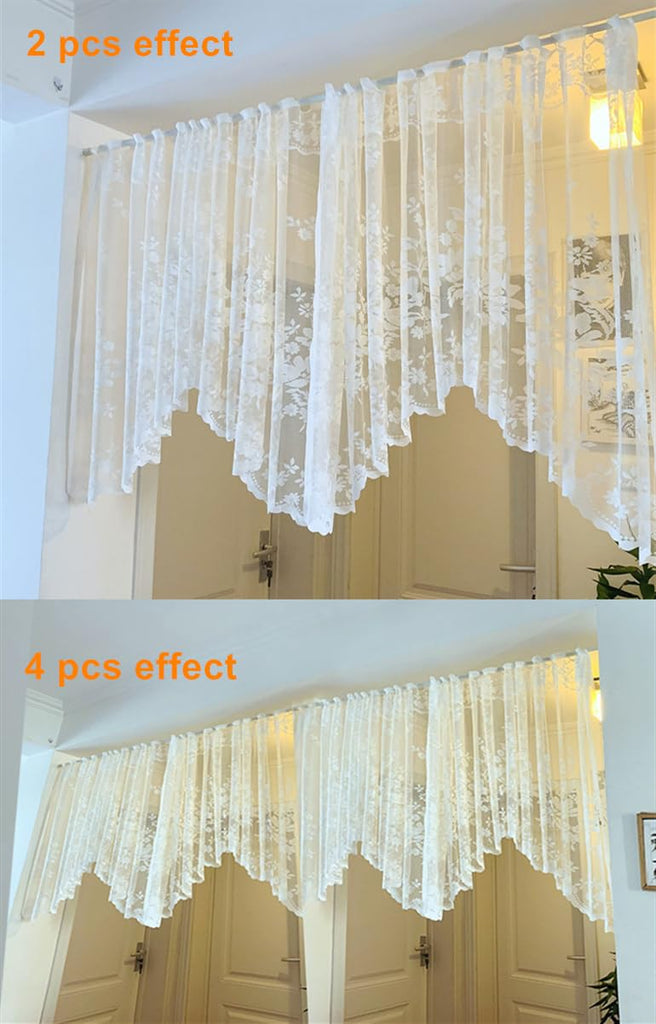 Floral Lace Kitchen Curtain 35in White Sheer Curtain Valance Swag Door