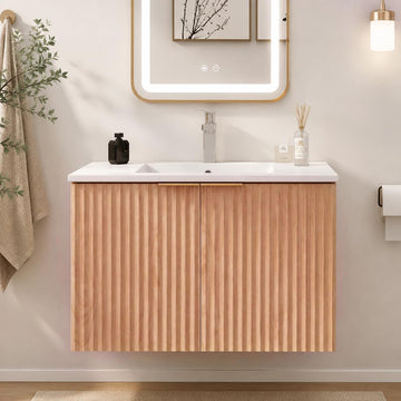 Modern Bathroom Vanity with Sink and Wavy Textured Doors