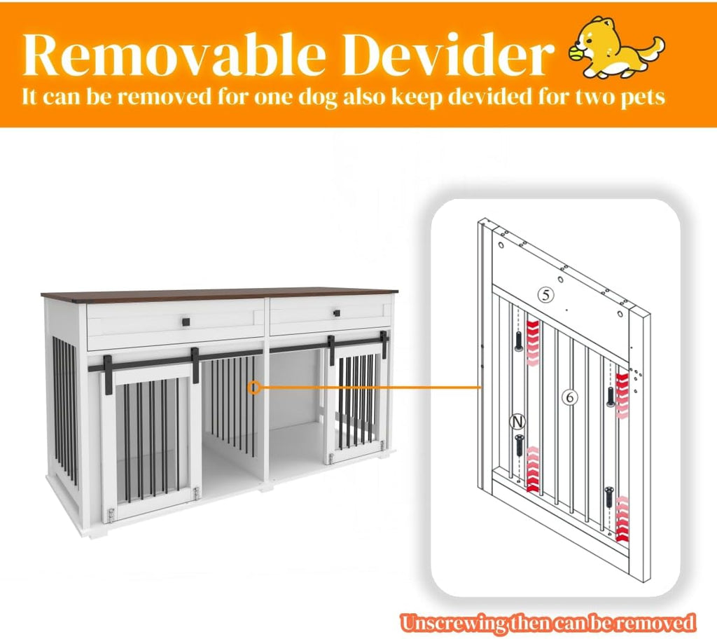 Double Dog Crate Furniture, XXL Dog Kennel TV Stand, White