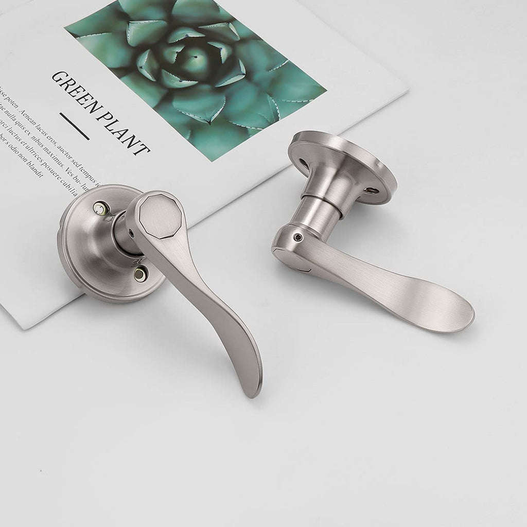 2 Pack Satin Nickel Dummy Wave Door Levers, No-Turning Interior Door Handles, 1 Left-Handed and 1 Right-Handed Door