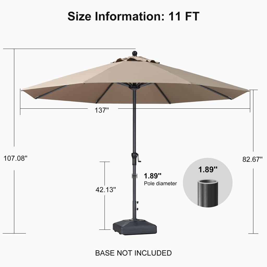 Outdoor Market Umbrella 11' Round Taupe Aluminum Frame 8 Ribs