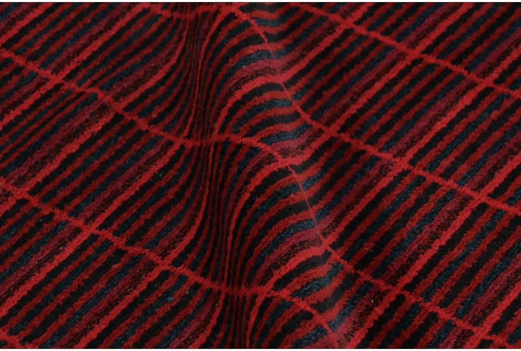 Vintage Swedish Rya Rug, Scandinavian Stripes in Red and Black