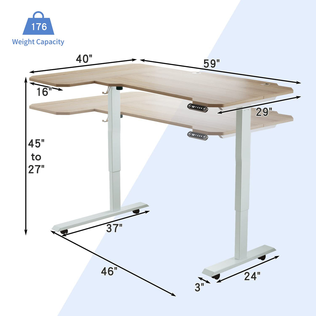 L-Shaped 59" Height Adjustable Electric Standing Desk, Height Stand Up Computer Desk, Sit and Stand Home Office Desk