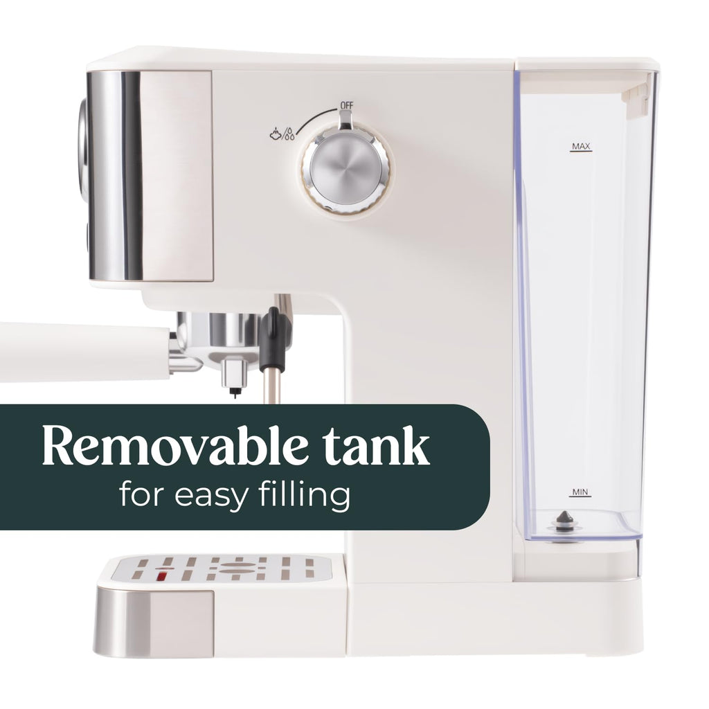 White Espresso Machine with Milk Frother & Pressure Gauge