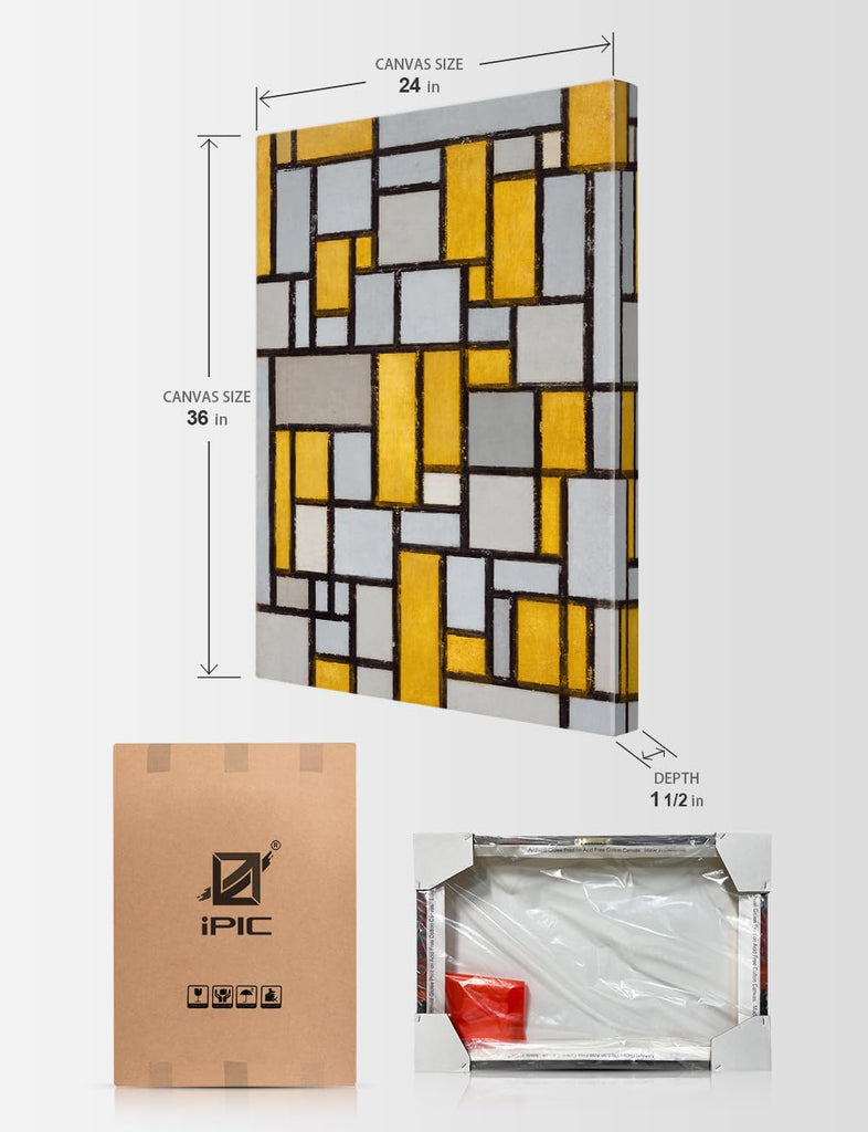 Large Mondrian Wall Art, Composition with Grid 1, 1918, Size 36x24 in