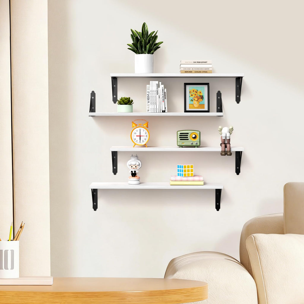 Wood Wall Floating Shelves Set of 4, 23.6" x 6" - White