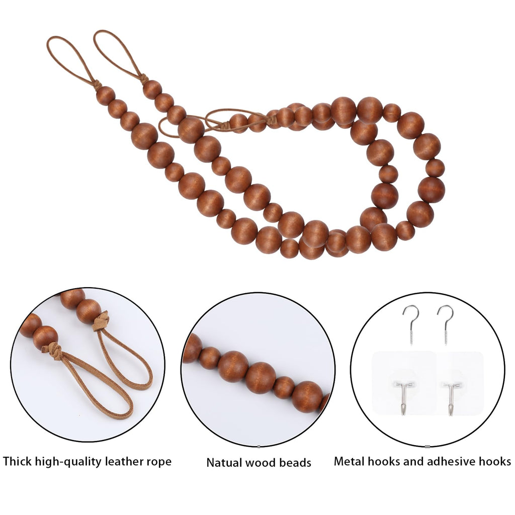 Curtain Tieback Wood Bead Curtain Tiebacks Curtain Holdbacks for Wall Curtain Ties Window Treatment Curtain - 2 Pieces