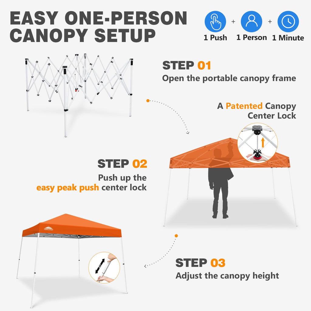 10x10 Slant Leg Pop Up Canopy Tent, Orange