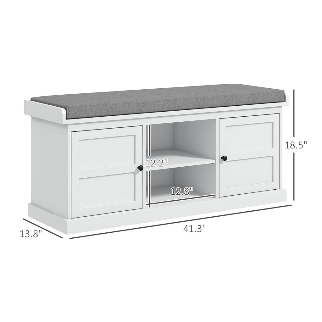 Shoe Bench with Cushion Storage Bench White