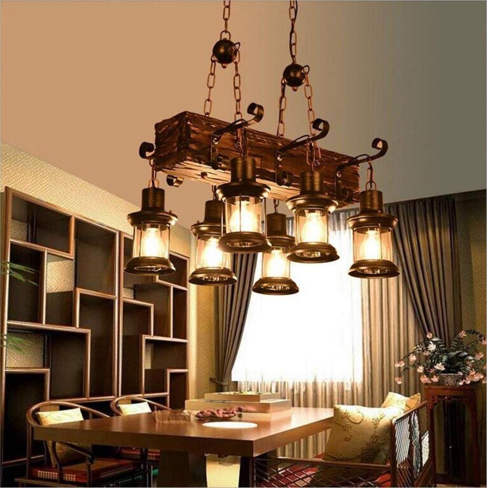 Farmhouse Lighting Industrial Rustic Wood Beam Linear Island Pendant Light Chandelier Lighting Hanging Ceiling