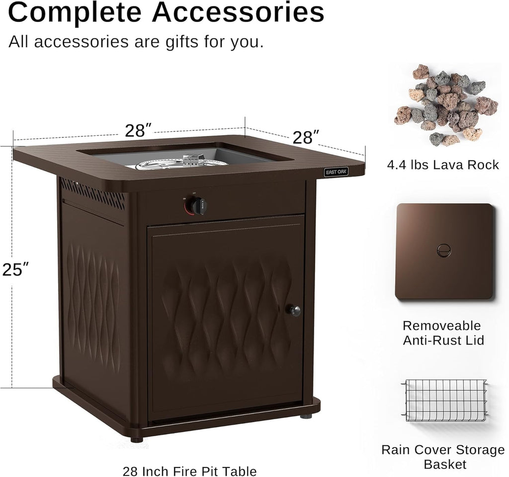 28'' Propane Fire Pit Table, 50,000 BTU Steel Gas FirePit
