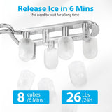 Ice Maker Countertop 26lbs/24H, Ice Machine 8 Ice Cubes Ready in 6 Mins, 2 Sizes of Bullet Ice Portable Ice Makers