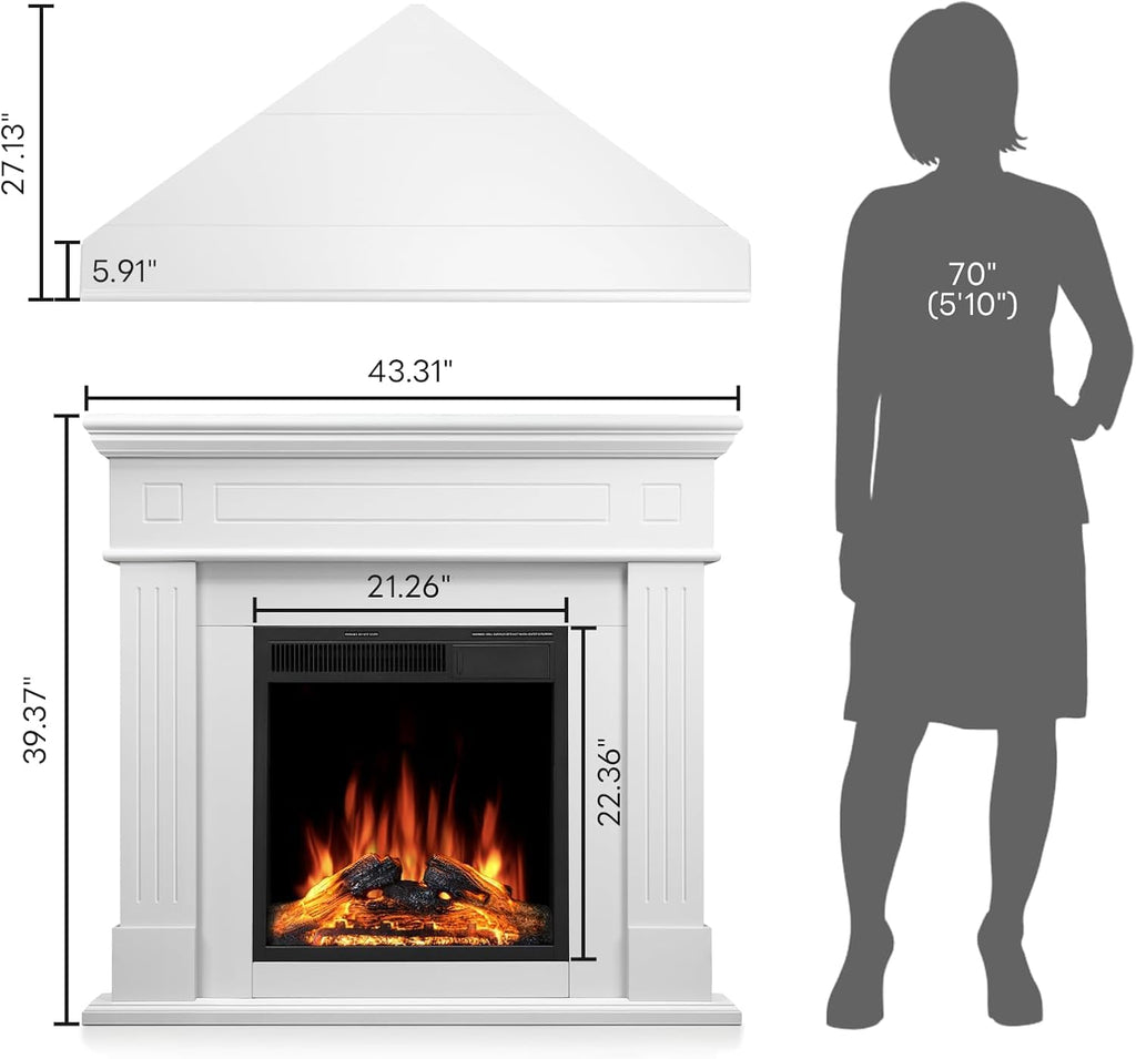 Electric Fireplace with Mantel, Corner White, 44inch