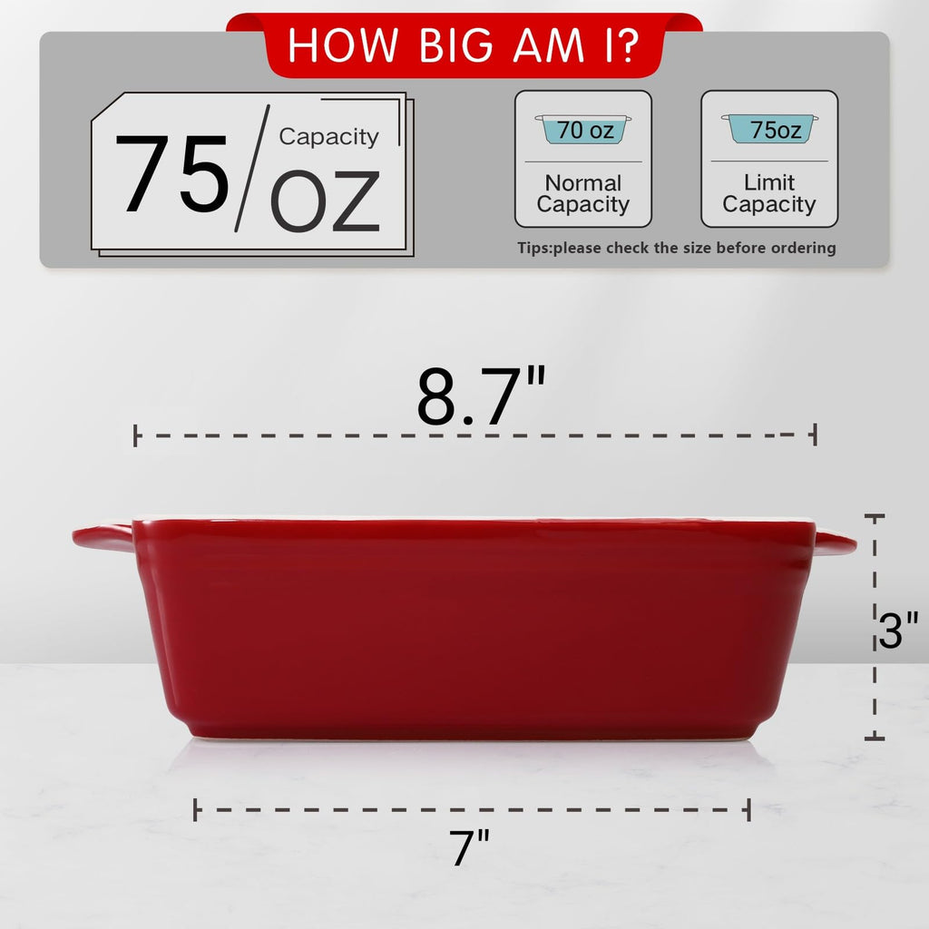 2 Pack Porcelain Baking Dish, Square 8.7 Inch Brownie Dish Lasagna Pan Roasted Meat Bakeware Set, 75 OZ Casserole