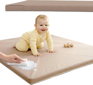 Play Mat for Floor (50" x 50") Waterproof Vegan Leather - Easy to Clean w Removable Cover - Mat for Tummy Time