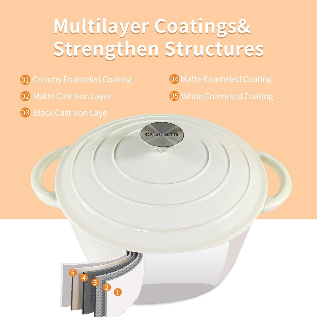 6 Quart Enameled Cast Iron Dutch Oven with Lid, Heavy Duty Cast Iron Pot for Braising, Stews, Roasting, Soup