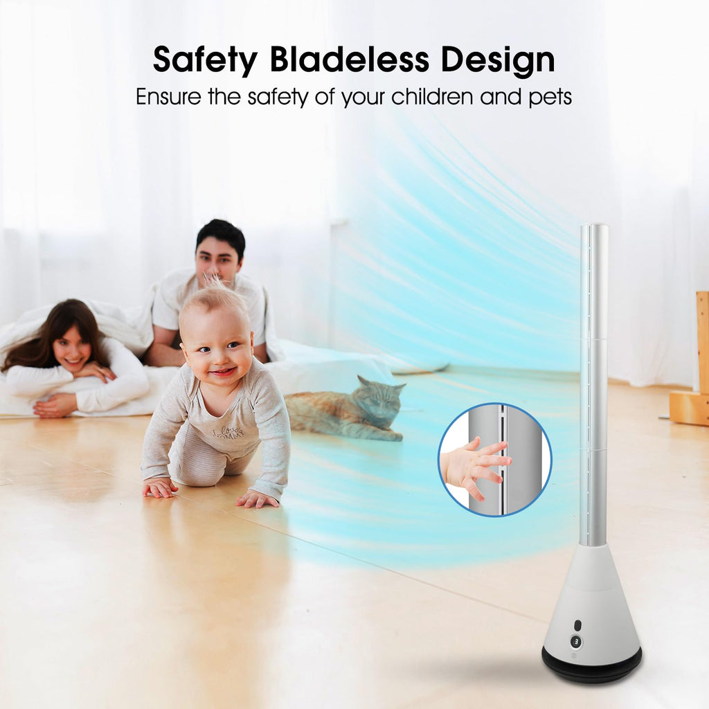 Bladeless Tower Fan with Remote, 80° Oscillating Air Circulator Fan, 9 Speeds, 8H Timer, Floor Fan Bedroom, Kitchen