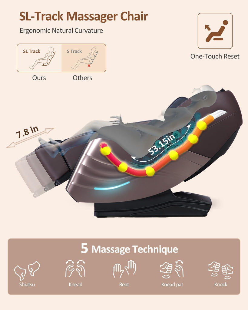 2026 Massage Chair Full Body, Body Scan, Zero Gravity Recliner, Brown | 20-Mode Shiatsu Massage Chair with SL-Track