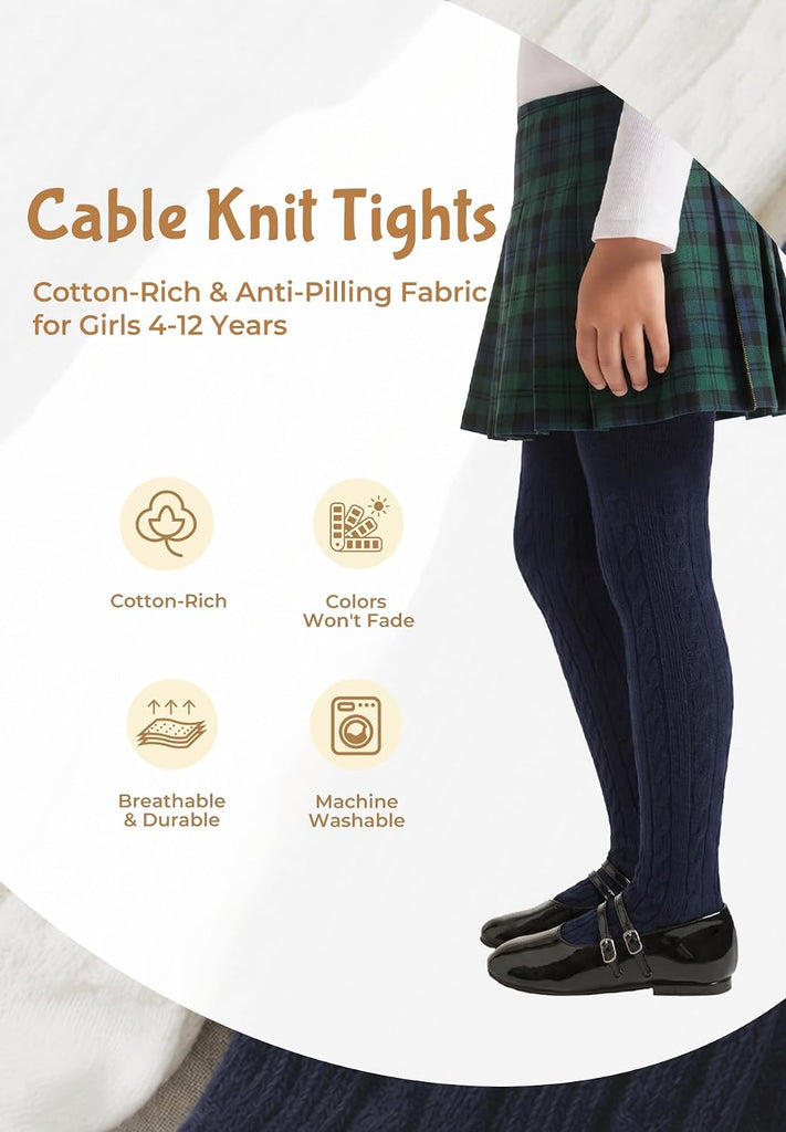 Girls Cable Knit Tights Kids Cotton Warm Stocking Leggings