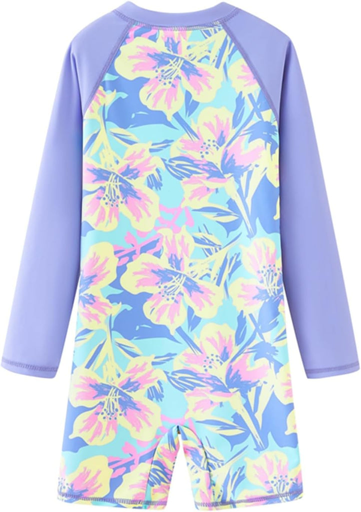 Girls Long Sleeve Rash Guard One Piece Swimsuits with UV Protection