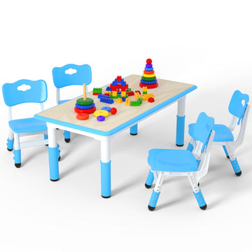 Kids Table and 4 Chairs Set, Height Adjustable Children Table & Chair, Toddlers Study Multi-Activity Table with