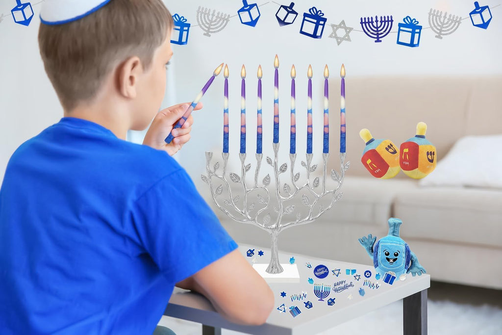 Dripless Hanukkah Candles Blue and Pink Multi Splash, Premium Tapered Hand Decorated 1-Hour Burn Time Deluxe - Set of 45