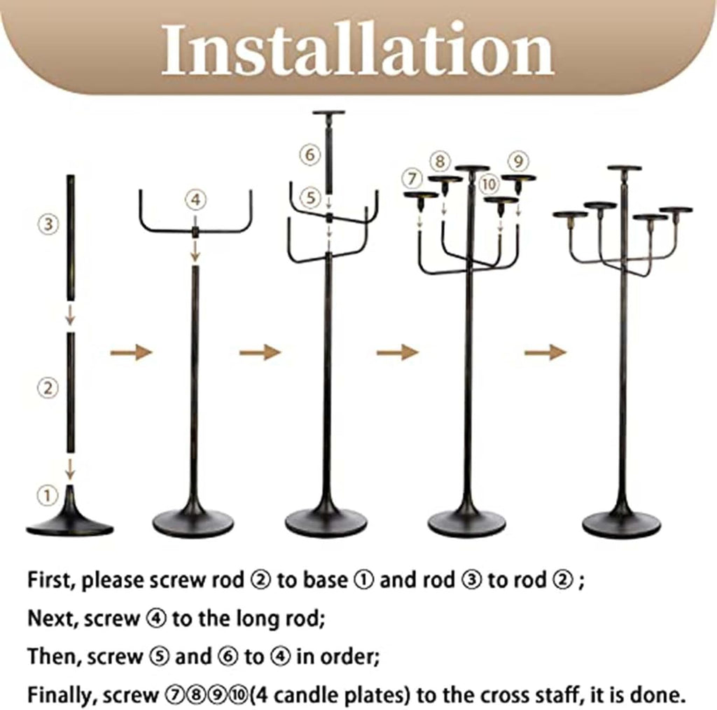 48inch Tall Candlestick Holders Floor Candelabra Black 5 Arms Candle Holders for Pillar Candles Flower Centerpiece