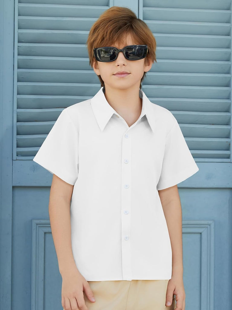 Boys Button Down Shirts Short Sleeve Formal Uniform