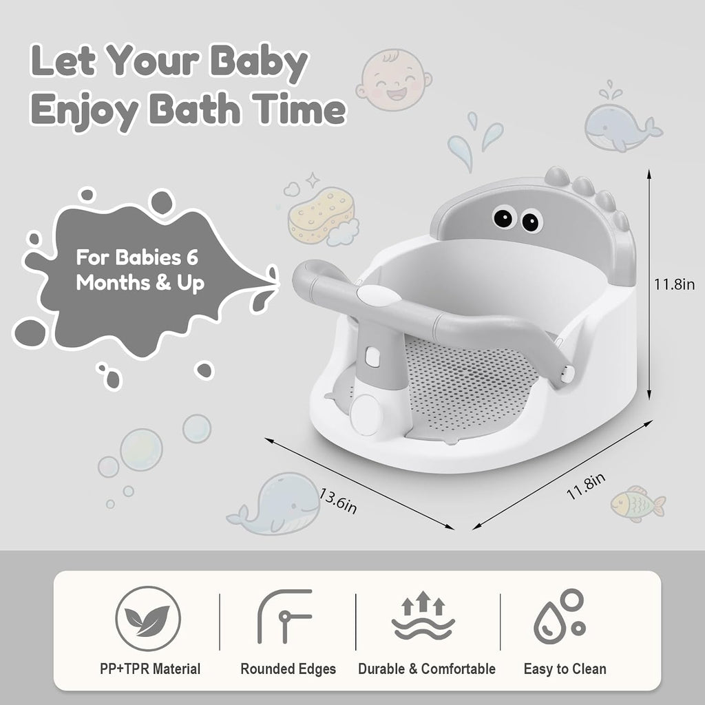 Bath Seat for Babies 6 Months & Up Sitting Up with Suction Cups, Grey
