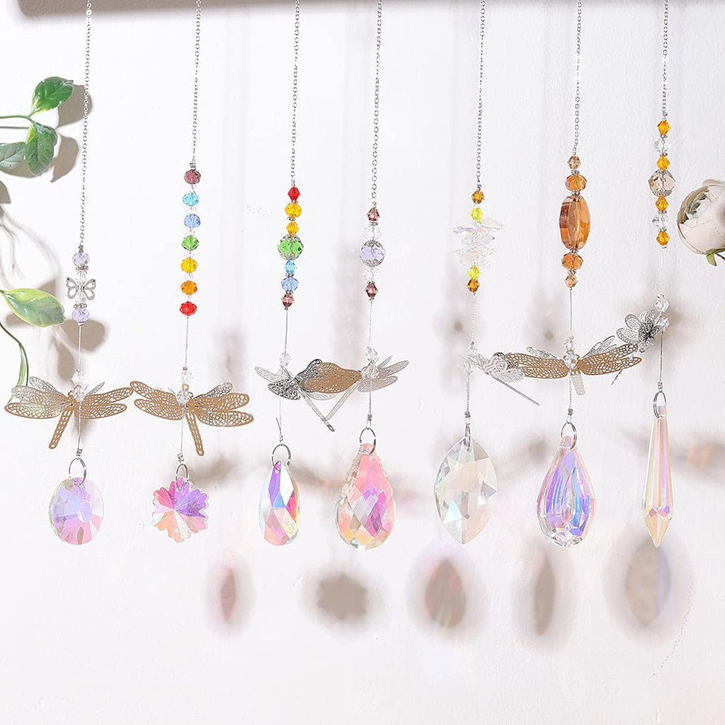 Pack of 7 Crystal Suncatchers Dragonfly Pendant Rainbow Maker Hanging for Window Wedding Garden Decor