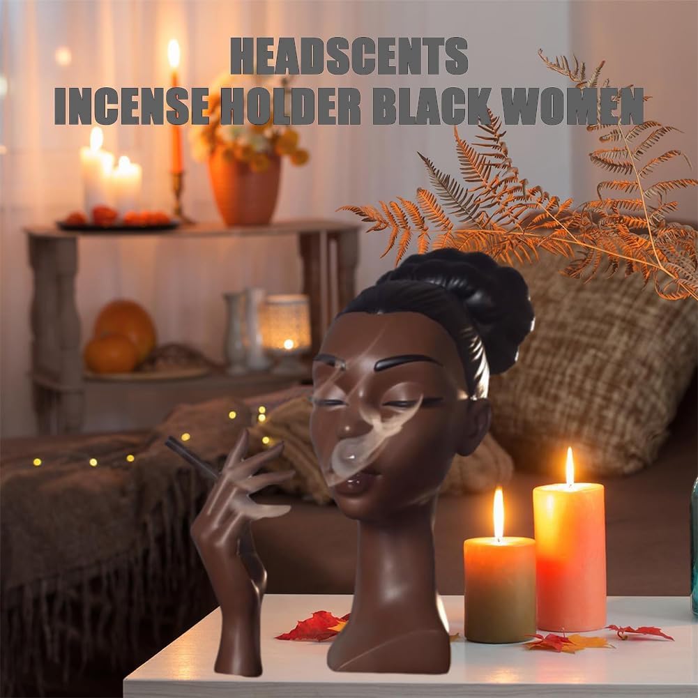 Incense Holder,Black Woman Smoking Head Incense Burner, Sophisticated and Elegant Headscents-Head Incense Burner,Desk
