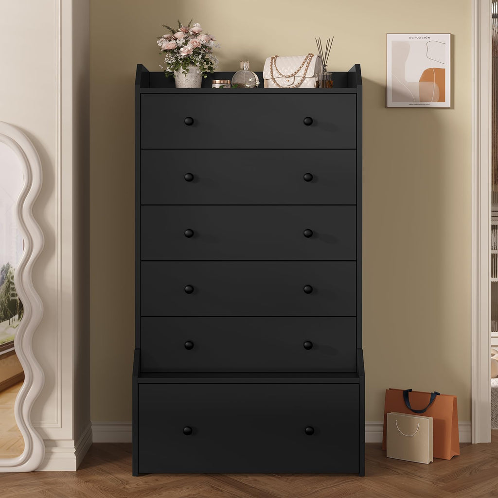 6 Drawer Tall Black Dresser