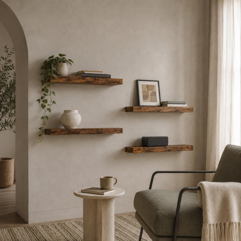 Floating Shelves for Wall Decor, Set of 4, 15.7in, Rusitc Brown