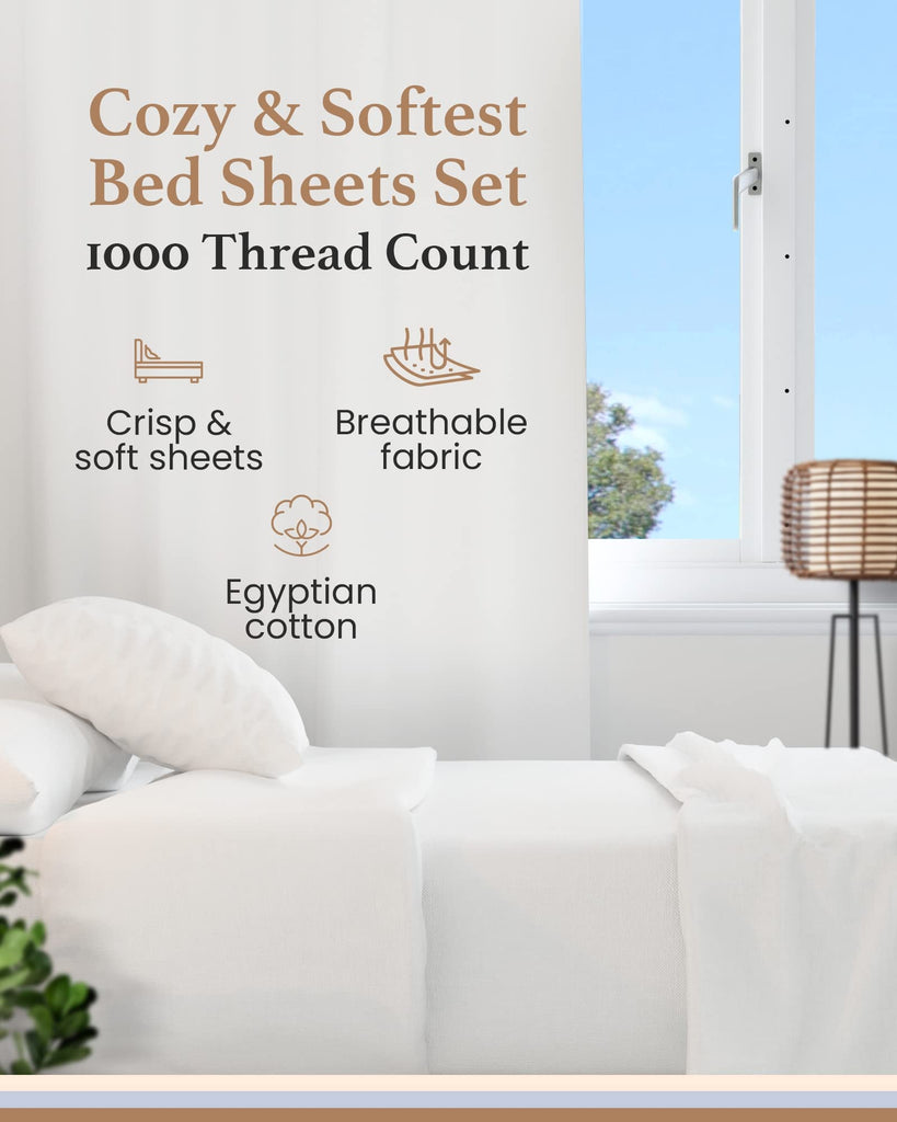 100% Egyptian Cotton Split King Sheets Sets for Adjustable Bed, Bright White