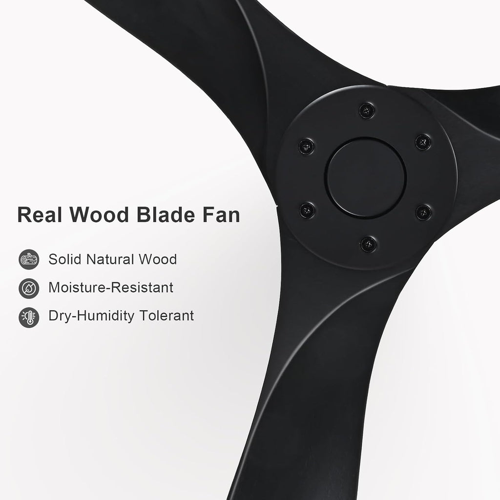 72 Inch Black Ceiling Fan No Light，Wood Indoor Outdoor Ceiling Fan Without Lights for Patios Living Room Gazebo