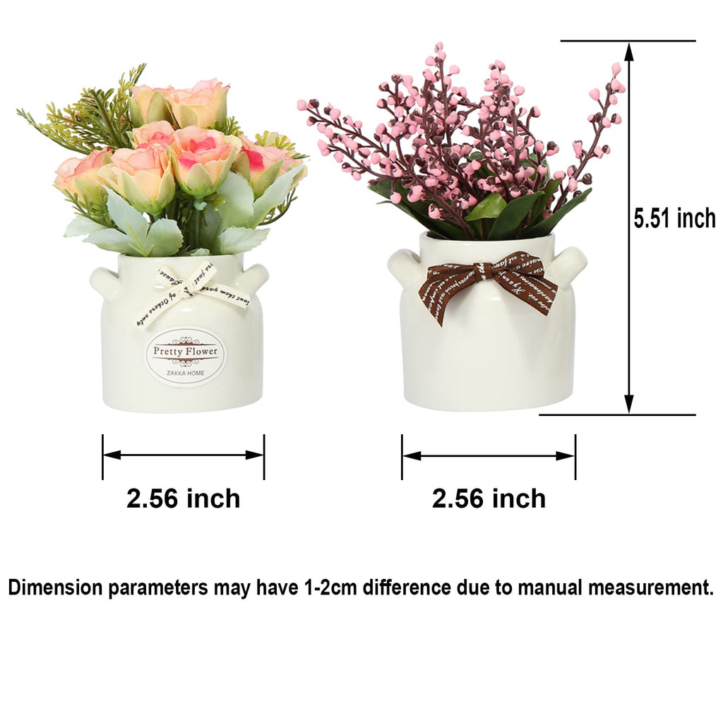 6Pcs Artificial Flowers with Ceramic Pot, Faux Flowers in Vase