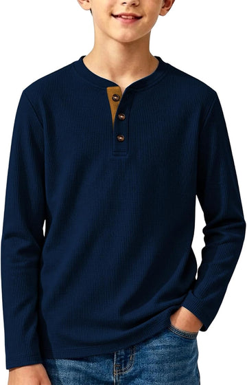 Boy's Henley Shirts Long Sleeve Thermal Waffle T-Shirt