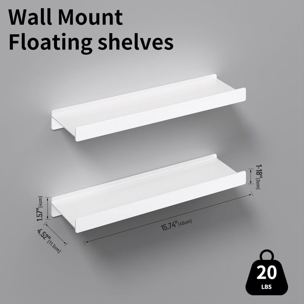 Floating Shelves for Wall, Wall Mounted Shelves with Lip for Storage, Metal Display Shelves Decor, Kitchen/Living