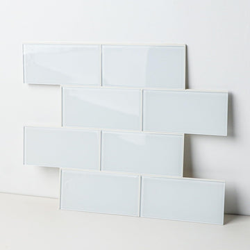 Peel and Stick Glass Tile, White Subway Tiles Peel and Stick Backsplash Stick on Glass Tiles Bathroom (5 Sheets, 5