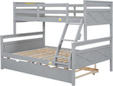 Trundle Bunk Bed, Twin Over Full Wood Bunk Bed with Twin Trundle, Solid Wood Bunk Bed Frame with Guardrail and Ladder