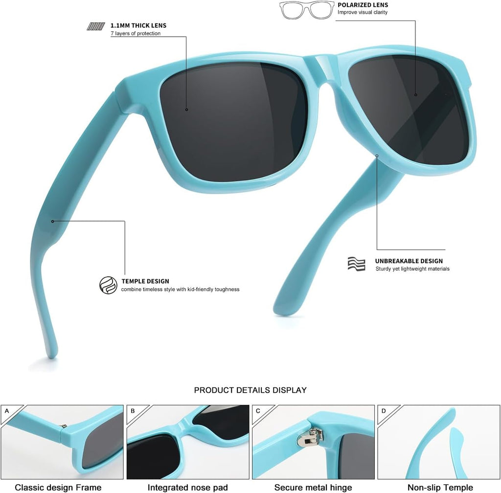 Kids Polarized Sunglasses Age 3-12 Toddler Shades for Boys Girls,Durable Sun Glasses with UV Protection