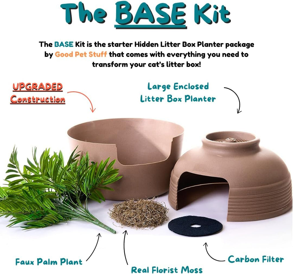 Hidden Litter Box Planter, Decorative Cat Litter Enclosure with Carbon Filter, Artificial Palm Plant