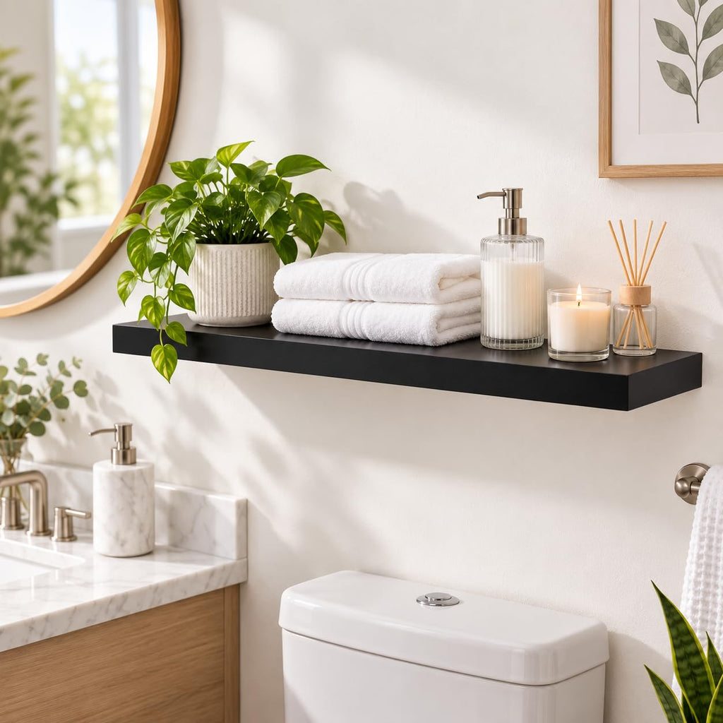 48" Floating Shelf with Hidden Brackets, Wall Display Shelf, Black