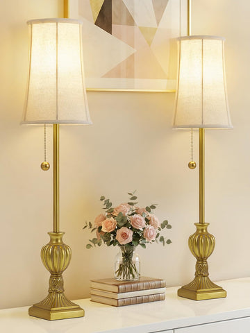 Buffet Table Lamps Set of 2, 28" Tall Skinny Brass Resin Finish Lamp