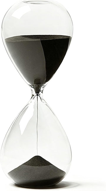 Hourglass, Black Sand Timer, 15 Minute Hand-Blown Glass