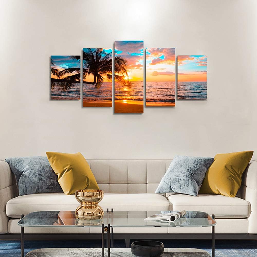 Abstract beach canvas wall art Landscape Art - 5 Pieces Canvas Wall Art, Beach Decor Canvas Wall Art, Sunset On