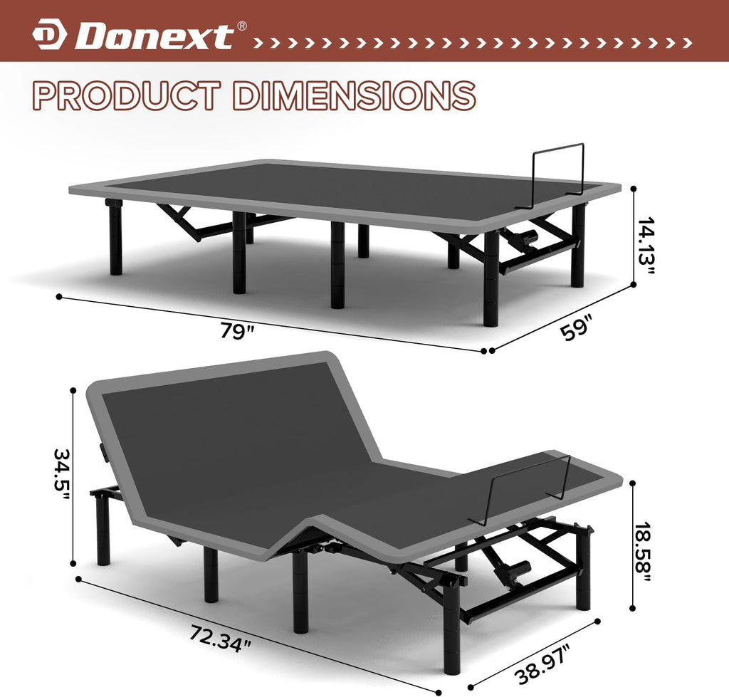 Queen Adjustable Bed Frame,4 Ports USB A&C Adjustable Bed Base with Under-Bed Nightlight, Ergonomic Electric Bed Base